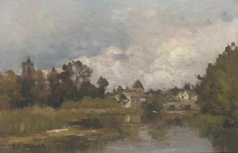 Un fiume che attraversa una cittadina di campagna